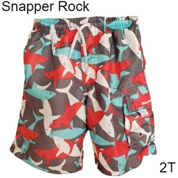 Snapper Rock Boys Swim Trunks 2T Sharks Graphic Blue/Red/White Quick Dry Beach - Picture 1 of 5
